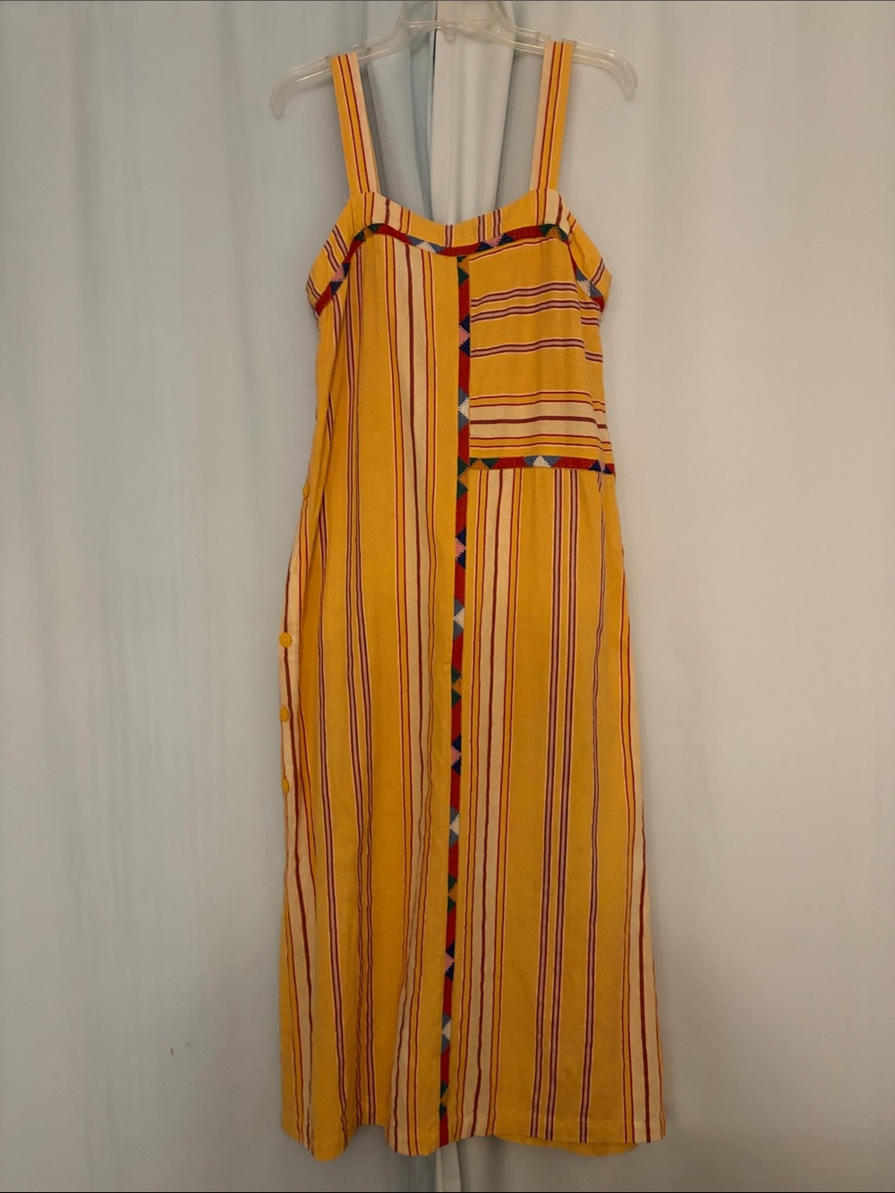 Tigerlily Purima Yellow Striped Sleeveless Maxi Boho Dress with side buttons, 6